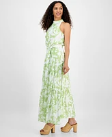 julia jordan Women's High-Neck Sleeveless Tie-Waist Dress