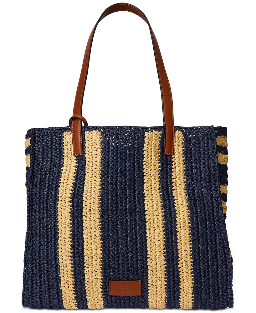 Lauren Ralph Lauren Striped Woven Straw Extra Large Wilow Tote Bag