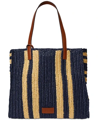 Lauren Ralph Lauren Striped Woven Straw Extra Large Wilow Tote Bag