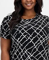 Ak Anne Klein Plus Size Printed Tulip-Sleeve Blouse