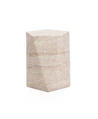 LuxenHome Outdoor Accent Side Table, 18'' Travertine-Style Irregular Textured Cement Patio End Table