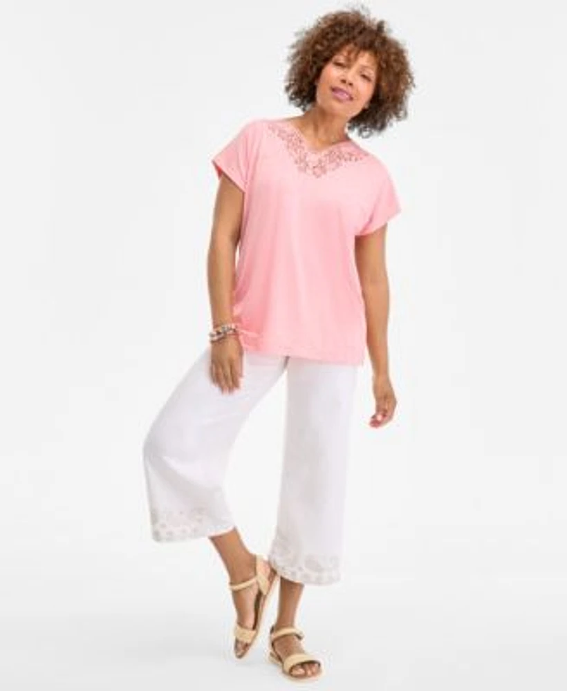 Style Co Womens Lace Trim T Shirt Bracelets Cropped Pants Sandals Exclusively At Macys