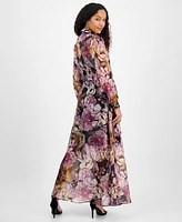 julia jordan Women's Printed Button-Front Organza Maxi Dress