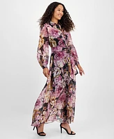 julia jordan Women's Printed Button-Front Organza Maxi Dress