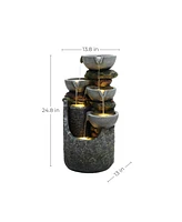LuxenHome Gray 4-Bowl and 5-Tier 2.1-Feet Tall Outdoor Polyresin Fountain with Lights