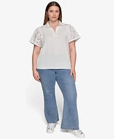 Karl Lagerfeld Paris Plus Mixed-Media Eyelet Top
