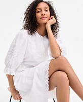 Style & Co Women's 3/4 Sleeve Eyelet Cotton Dress, Exclusively at Macy's