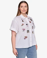 Karl Lagerfeld Paris Plus Cotton Embroidered Camp Shirt