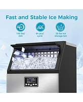 Cowsar Commercial Ice Maker Machine,Moon-Shaped Ice,100lbs/24H Under Counter ice Machine,Freestanding Ice Maker,Ice Thickness Control,Stainless Steel