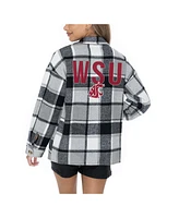 Gameday Couture Women's Grey Washington State Cougars Long Sleeve Brushed Plaid Button-Up Overshirt Jacket