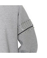 Gameday Couture Women's Ash Philadelphia Eagles Rhinestone Drop Shoulder Oversized Fleece Pullover Sweatshirt