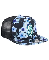 New Era Men's Navy Seattle Mariners Adventure Pattern Golfer Trucker Snapback Hat