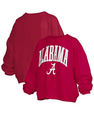 Pressbox Women's Crimson Alabama Crimson Tide Janise Arch Over Logo Waist Length Oversized Pullover Sweatshirt