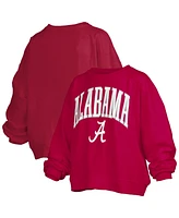 Pressbox Women's Crimson Alabama Crimson Tide Janise Arch Over Logo Waist Length Oversized Pullover Sweatshirt