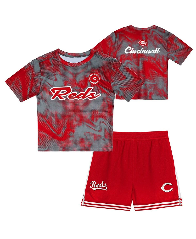 Outerstuff Toddler Gray/Red Cincinnati Reds Pinch Hitter Infielder T-Shirt and Shorts Set