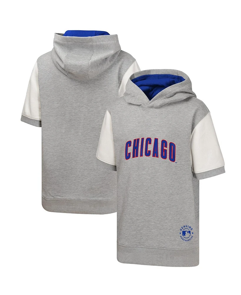 Outerstuff Big Boys and Girls Heather Gray Chicago Cubs Line Up Short Sleeve Pullover Hoodie