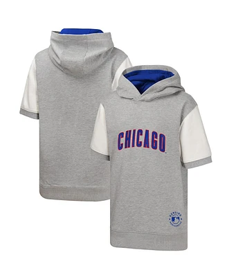 Outerstuff Big Boys and Girls Heather Gray Chicago Cubs Line Up Short Sleeve Pullover Hoodie