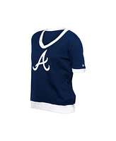 New Era Women's Navy Atlanta Braves Game Day Rhinestone V-Neck T-Shirt