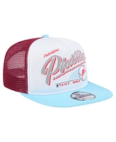 New Era Men's White/Light Blue Philadelphia Phillies Retro Script Trucker 9FIFTY Snapback Hat