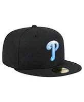 New Era Men's Black Philadelphia Phillies Tonal Koi 59FIFTY Fitted Hat