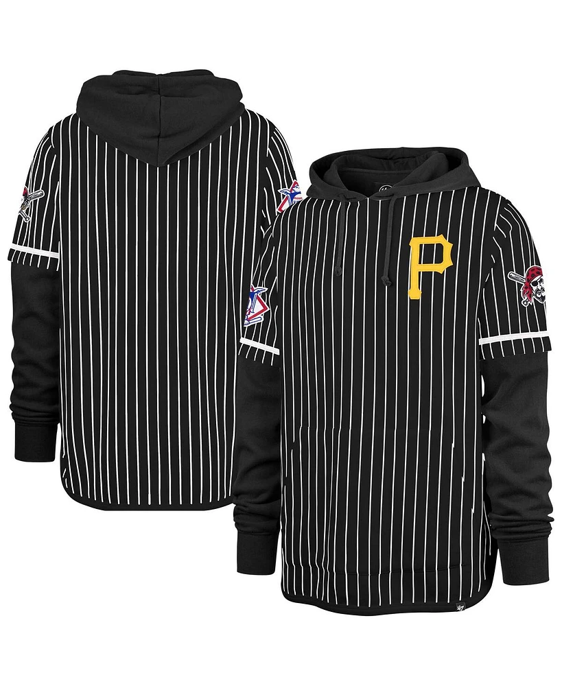 '47 Brand Men's Black Pittsburgh Pirates Pinstripe Double Header Pullover Hoodie