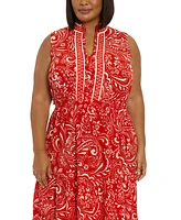 London Times Plus Ruffled-Neck Tiered Maxi Dress