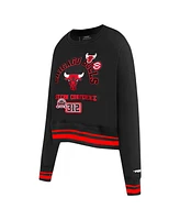 Pro Standard Women's Black Chicago Bulls Area Code Cropped Pullover Sweatshirt