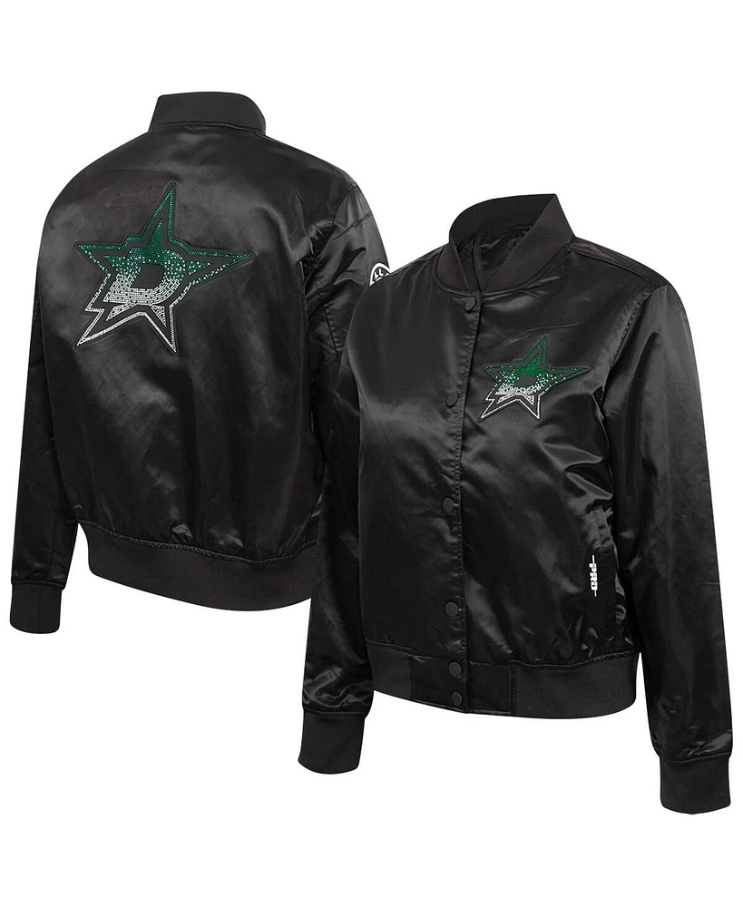 Pro Standard Women's Black Dallas Stars Rhinestone Jewels Satin Full-Snap Jacket