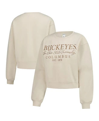 ZooZatz Women's Sand Ohio State Buckeyes Cropped Crewneck Sweatshirt