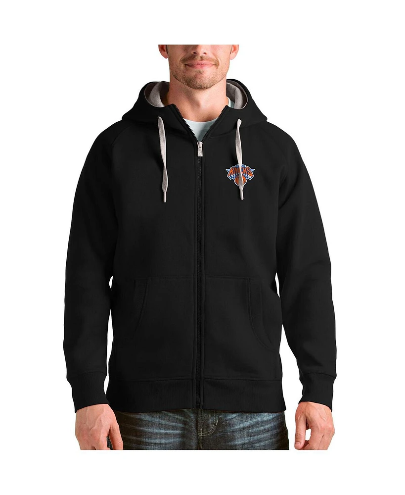 Antigua Men's Black New York Knicks Logo Victory Full-Zip Hoodie