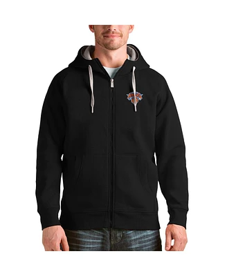 Antigua Men's Black New York Knicks Logo Victory Full-Zip Hoodie