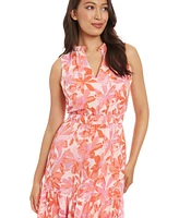 London Times Petite Printed Ruffle-Collar Maxi Dress