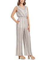 Bcx Juniors' Striped Surplice-Neck Sleeveless Jumpsuit