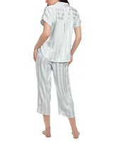 Linea Donatella Women's Athiya Satin Striped Cropped Pajama Set