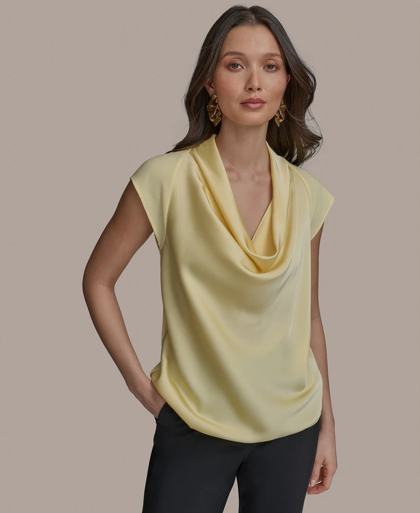 Donna Karan New York Women's Mixed Media Cowlneck Top