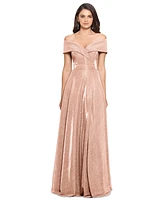 Xscape Petite Off-the-Shoulder Glitter Gown