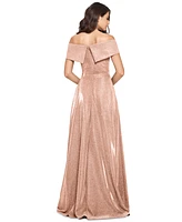 Xscape Petite Off-the-Shoulder Glitter Gown
