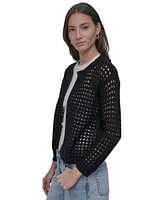 Dkny Jeans Petite Cotton Open-Stitch Long-Sleeve Cardigan