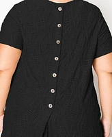 Coin 1804 Plus Spiral Wave Texture Short Sleeve Button Back Top