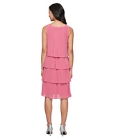 Sl Fashions Women's 2.Piece Chiffon Open-Front Jacket & Beaded-Neck Tiered Dress
