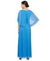 Sl Fashions Women's Glitter-Mesh Capelet-Sleeve A-Line Dress