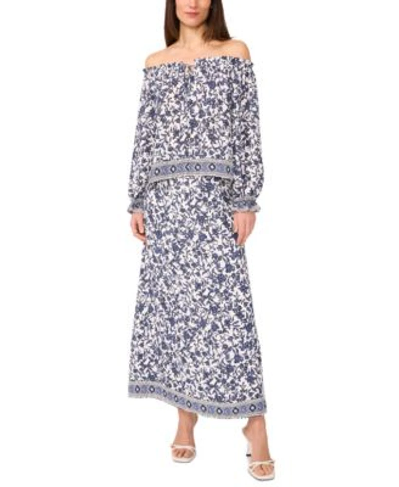 Sam Jess Womens Floral Print Off The Shoulder Top Maxi Skirt