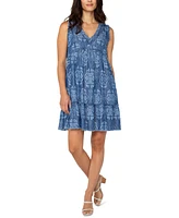 Liverpool Los Angeles Women's V-Neck Frayed-Ruffle Swing Dress