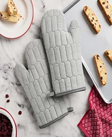 Martha Stewart Honeycomb Quilted Chambray Oven Mitt Set, 7" x 13"