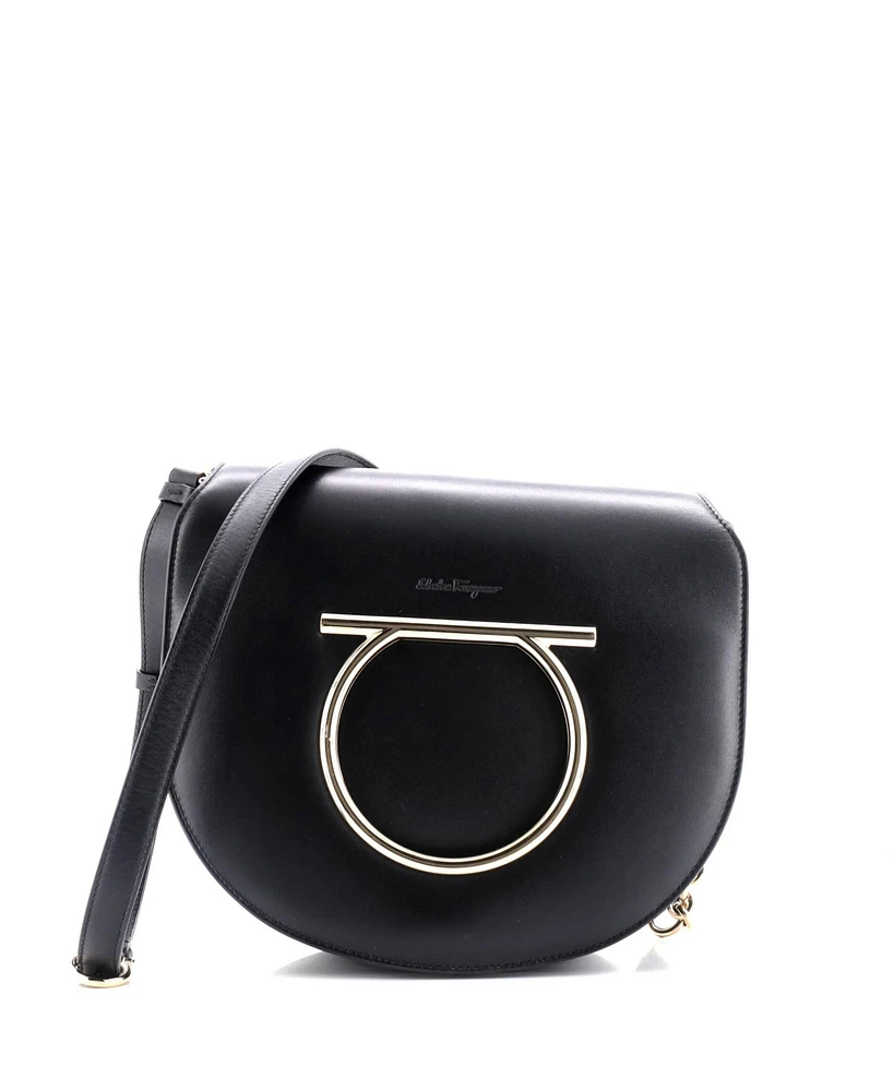 Pre-Owned Salvatore Ferragamo Small Gancini Saddle Flap Bag Leather