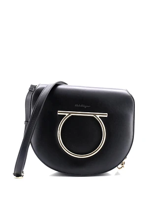Pre-Owned Salvatore Ferragamo Small Gancini Saddle Flap Bag Leather