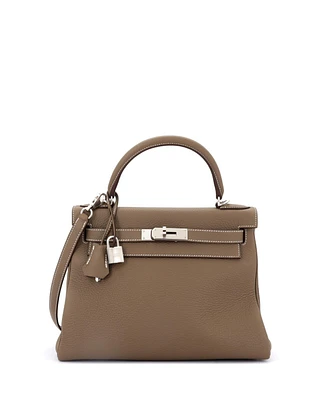 Pre-Owned Hermes Kelly 28 Handbag Grey Togo with Palladium Hardware