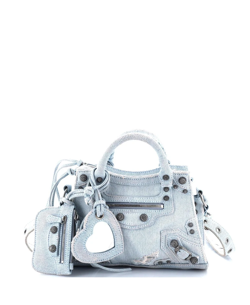 Pre-Owned Balenciaga Xs Neo Cagole City Bag Denim with Crystals