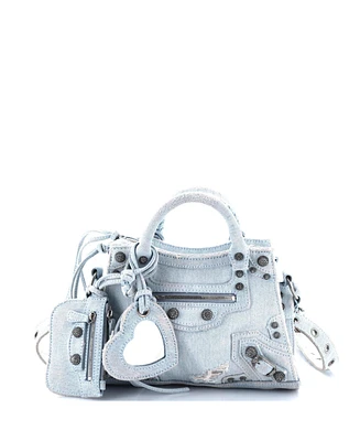 Pre-Owned Balenciaga Xs Neo Cagole City Bag Denim with Crystals