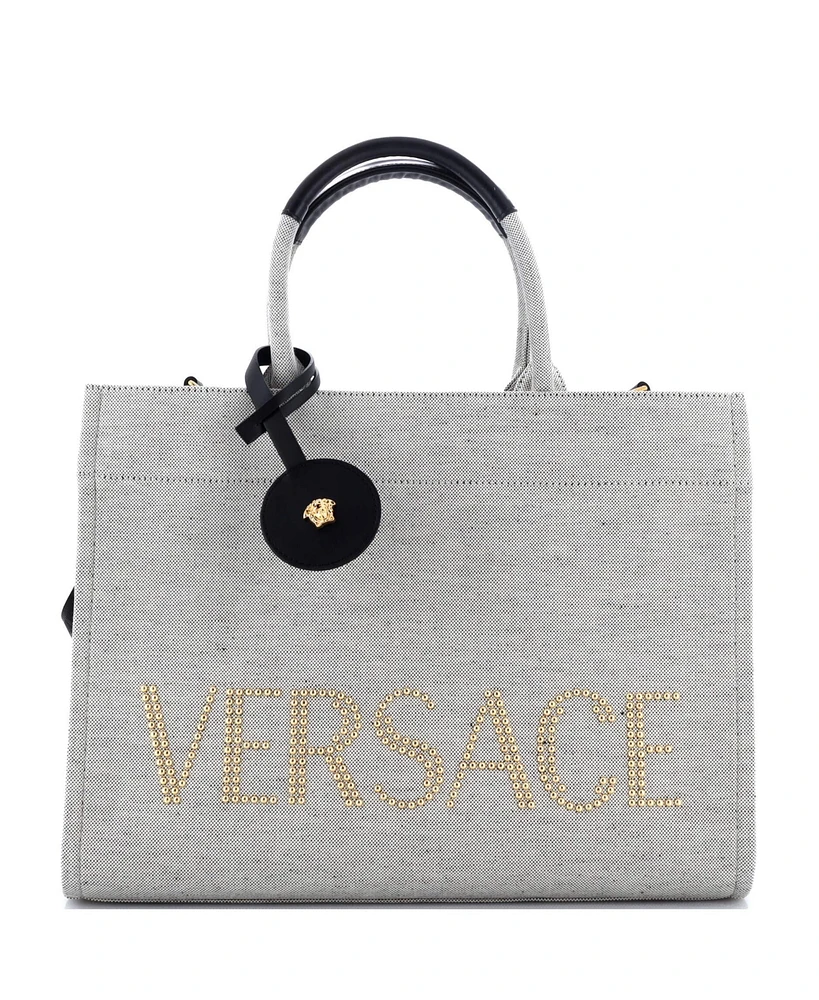 Pre-Owned Versace Large La Medusa Tote Studded Canvas